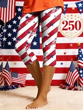  leggings da donna per il giorno dell'indipendenza americana, moda per le vacanze, pantaloni capri casual a vita alta, comodi, elastici, per tutti i giorni, per le vacanze, per strada, blu, bianco,