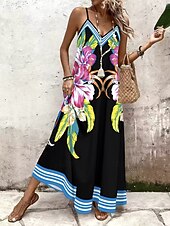 economico Abiti floreali-Per donna Abito maxi Vestito Estivo Abito a trapezio Abito Sottoveste Vacanza Casual Spiaggia Uscire Vestibilità comoda Floreale Grafico Senza Maniche Scollo a V Viola Estate Primavera