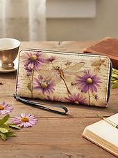 Χαμηλού Κόστους Πορτοφόλια-Γυναικείο πορτοφόλι από τεχνητό δέρμα, με πολλαπλά σχέδια λιβελούλας, μεγάλη χωρητικότητα με πολλαπλές θήκες, ιδανικό για καθημερινή χρήση, διακοπές και ταξίδια