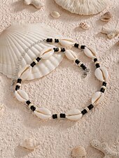 billiga Herrsmycken-Herrhalsband med träpärlor och snäckor i bohemiskt material, smycken för strandsemester och vardagsaktiviteter, lätt justerbart tillbehör för resor och sommarkläder