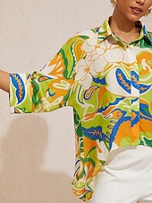 Недорогие рубашки, топы и блузки-короткая рубашка из шелкового атласа с узором пейсли в стиле бохо