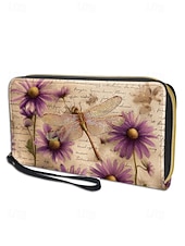 Χαμηλού Κόστους Πορτοφόλια-Γυναικείο πορτοφόλι από τεχνητό δέρμα, με πολλαπλά σχέδια λιβελούλας, μεγάλη χωρητικότητα με πολλαπλές θήκες, ιδανικό για καθημερινή χρήση, διακοπές και ταξίδια