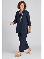 ieftine Seturi-Pentru femei loungewear Seturi De Bază Casual Confortabili Culoare pură Cămașă Pantaloni Zilnic Casă Vacanță Manșon Lung Rever Kaki Negru Maro Albastru Închis Vară Primăvară