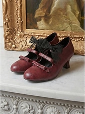 economico Vittoriano &amp; Edoardo-Mary Jane in stile vittoriano da donna: eleganti décolleté retrò edoardiane con triplo fiocco e nastro in pizzo per matrimoni vintage e feste del tè &amp;costumi d'epoca