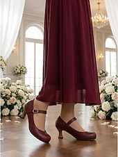 voordelige Mother of Bride/Groom-Women's White Mary Jane Wedding Shoes - Elegant Retro Mid-Heel Pumps with Scalloped Straps &amp; Comfortable Block Heel for Mother of the Bride, Indoor Church Ceremonies &amp; Formal Receptions
