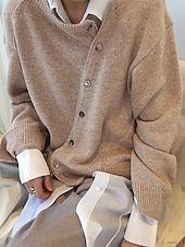 economico Giubbotti di maglione-Per donna Felpa Cardigan Moda Streetwear Casual Tinta unica Girocollo Bottoni Lavorato a maglia Manica Lunga Top Regolari Maglia Quotidiano All'aperto Weekend Nero Arancione Primavera Autunno