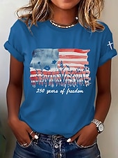  Giorno dell'Indipendenza Americana Per donna Maglietta Stampato Grafico Lettera Vintage Elegante Classico Manica Corta Girocollo Top Regolari Quotidiano Blu Nero Bianco Rosso Estate Primavera