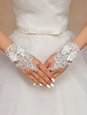baratos Casamento ACC-Luvas femininas de renda até o pulso, confeccionadas em poliéster, um elegante acessório para noivas, ideal para casamentos, festas e ocasiões especiais.