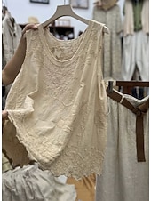 tanie Koszule-Damskie Koronkowa koszula Jednokolorowe Elegancja Bohema Urlop Bez rękawów Półgolf Długie topy Codzienny Święto Weekend Czarny Biały Rumiany róż Jasnobrązowy Khaki Lato Wiosna