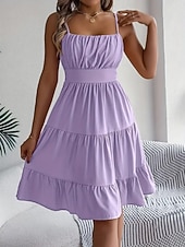 cheap Plain Dress-Women's Knee Length Dress Sundress Casual Dress Slip Dress Elegant Fashion Modern Outdoor Vacation Going out Regular Fit Plain Sleeveless Straps Black Yellow Pink Purple Summer Spring