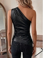 olcso Egyszerű tartály-Női Slim fit felső Műbőr top Fodrozott Cipzár Tunika Elegáns Szüret Stílusos Ujjatlan Aszimmetrikus Félvállas Normál felsők Napi Alkalmi Hétvége Sötétbarna Fekete Nyár Tavasz