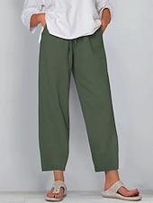 economico Fondi-Per donna Pantaloni in cotone e lino Pantaloni Pantaloni casual Pantaloni Estivi Vacanza Moda Streetwear Lunghezza intera Vita Alta Semplice Tasca Elastico in vita Confortevole Inelastico Quotidiano