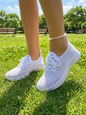 זול סניקרס לנשים-בגדי ריקוד נשים קזו'אל יומי בבית רצועות שטוח בוהן עגולה ספורטיבי יום יומי נוחות רשת לואפר ניאון צהוב שחור לבן