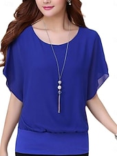 abordables camisetas-Mujer Camiseta Retazos Plano Casual Manga Corta Cuello Barco Tops regulares Diario Noche Fin de semana Negro Blanco Rojo Azul Real Morado Verano Primavera