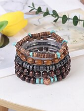 olcso Nyaralási kiegészítők-Férfi bohém, egymásra rakható fagyöngyös karkötő szett, többrétegű törzsi etikai csuklópánt türkiz díszítéssel, kézzel készített tengerparti nyaraláshoz és mindennapi használatra szánt ékszer férfiaknak