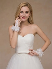 billiga Bröllop ACC-brudhandskar för kvinnor, polyestermaterial, flerfärgade, kronbladsblommönster med strassdetaljer, eleganta spetshandskar perfekta för bröllop, fester och speciella evenemang