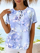 billige Blomster t-skjorte-Dame Waffle T Skjorte Trykk Blomstergrafikk Vintage Stilfull Klassisk Kortermet Rundhals Regulære Topper Daglig Blå Rosa Lilla Grønn Sommer Vår
