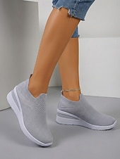 ieftine Femei-Teniși slip-on albi tricotați cu platformă pentru femei – pantofi sport ușori și respirabili, pentru activități în aer liber, plimbări, călătorii și purtare zilnică