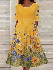 economico Abiti casual floreali-Per donna Abito Midi Abito a Tubino Vacanza Casual Boho Quotidiano Abito Estivo Abito Primaverile Vestibilità regolare Floreale Grafico Manica Corta Girocollo Giallo Verde chiaro Rosa Azzurro cielo