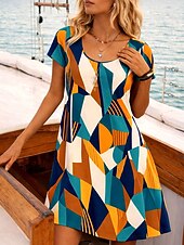 abordables Vestido a Rayas y Geométrico-Mujer Mini vestido Vestido de verano Vestido estilo camiseta Vestido de una línea Vacaciones Casual Diario Playa Festivos Ajuste regular Graphic Geométrico Abstracto Manga Corta Cuello Barco Azul