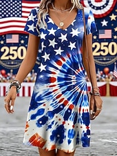  Giorno dell'Indipendenza Americana Per donna Mini Abito Vestito T-Shirt Abito a trapezio Casual Quotidiano Vestibilità regolare Grafico Bandiera Americana Manica Corta Scollo a V Blu Bianco Rosso