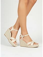 cheap Women-Women's Black Espadrille Wedge Sandals - Elegant Cross-Strap Knot Platform Heels with Ankle Strap for Cruise Vacations, Formal Deck Dinners &amp; Summer Resort Wear