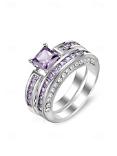 abordables Boda ACC-Juego de anillos para mujer, cobre con circonitas cúbicas, multicolor, elegantes anillos a juego para bodas, fiestas y eventos formales, joyería nupcial o de noche perfecta.