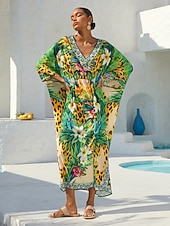 levne potisk neformálních šatů-tropické pokušení splývavý šifonový kaftan s leperdem