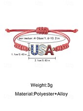 cheap Accessories-Unisex Alloy &amp; Polyester Adjustable USA Flag Bracelet, Multi-Color Patriotic Charm Rope Bracelet for America 250th Anniversary, Independence Day, Casual Wear, Travel and Vacation Styling