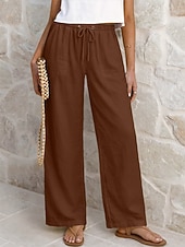 tanie Statki-Damskie Lniane spodnie Spodnie Spodnie codzienne Letnie spodnie Urlop Moda Podstawowy Pełna długość Średia talia Równina Ściągana na sznurek Elastyczny pas Prosta noga Lekki Oddychający Nieelastyczny