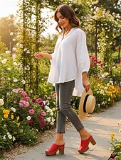 cheap Slide Sandals-Women's Red Platform Block Heel Mule Sandals – Open Toe Slip-On Sandals with Chunky Sole for Summer Casual Wear, Vacation Travel and Garden Party