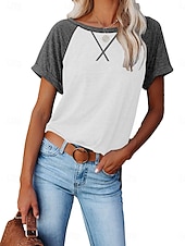economico Magliette-Per donna Blusa Maglietta Patchwork Blocco di colori Vacanza Vintage Elegante Manica Corta Girocollo Top Regolari Quotidiano Ferie Uscire Bianco Verde Grigio scuro Estate Primavera