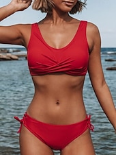 abordables Surf Tankinis &amp; Bikinis-Femmes Maillot de bain froncé Ensembles de bikini Maillot de bain Couleur Unie Côté froncé Protection UV Élastique Sans manches Maillot de Bain Maillot de bain Surf Plongée Natation Été