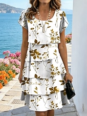 economico Abiti floreali-Per donna Mini Abito Abito a Tubino Vacanza Casual Boho Quotidiano Data Vestibilità regolare Floreale Grafico Manica Corta Girocollo Blu Giallo Viola Verde Estate Primavera