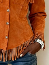 cheap Dressy Blouses-Women's Shirt Blouse Long Sleeve Tops Buttons Fringe Plain Stylish Western Classic Long Sleeve Shirt Collar Regular Tops Daily Holiday Going out Orange Summer Spring