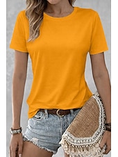 お買い得  プレーンTシャツ-女性用100%コットンTシャツソリッドカラークラシックカジュアル半袖クルーネックレギュラーTシャツデイリー外出用明るいオレンジティールブラックホワイトピンク夏春