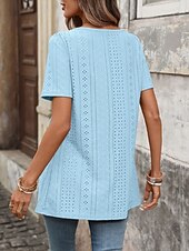economico Bluse Eleganti-Per donna Camicia Camicia traforata Top traforato Blusa Bottoni Semplice Vintage Elegante Classico Manica Corta Collo quadrato Top Regolari Casuale Quotidiano Spiaggia Nero Bianco Rosa Azzurro cielo