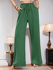 preiswerte weites Bein und hohe Taille-Damen Weites Bein Chinos Urlaub Streetwear Lässig Volle Länge Mittlere Taillenlinie Einfach Kordelzug Tasche Elastischer Bund Bequem Atmungsaktiv Mikroelastisch Täglich Outdoor Streetwear Rote Blau