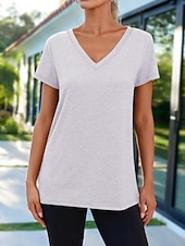 economico T-shirt semplice-Per donna Maglietta Semplice Moda Elegante Classico Manica Corta Scollo a V Top Regolari Quotidiano Uscire Weekend Bianco Rosa Vino Blu marino Albicocca Estate Primavera