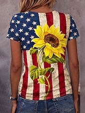 abordables Día de la Independencia Top-día de la independencia americana Mujer Camiseta Estampado Graphic Bandera Vintage Elegante Clásico Manga Corta Escote en Pico Tops regulares Diario Azul Piscina Verano Primavera