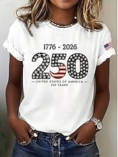  día de la independencia americana Mujer Camiseta Estampado Graphic Bandera Letra Vintage Elegante Clásico Manga Corta Cuello Barco Tops regulares Diario Azul Piscina Negro Blanco Rojo Verano Primavera