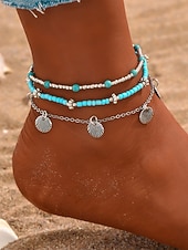 お買い得  レディースブレスレット-女性用ボヘミアンスタイル合金アンクレットセット、マルチカラー、シェルチャーム、普段使い、休暇、旅行に最適