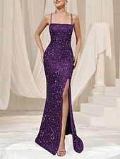 abordables Vestidos de lentejuelas-Mujer Vestido maxi Vestido de Lentejuelas Vestido de Fiesta Vestido Cóctel Vestido lencero Elegante Moda Moderno Fiesta de Noche Fiesta Boda Ajuste regular Plano Sin Mangas Correa de espagueti