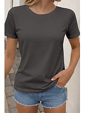 ieftine tricou simplu-Pentru femei Mărime Plus Tricou Tricouri Culoare solidă Clasic Casual Manșon scurt Stil Nautic Topuri obișnuite Zilnic Ieșire Negru Alb Roz Îmbujorat Gri Închis Caisă Vară Primăvară