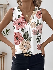 cheap Graphic Tank-Women's Tank Top Floral Graphic Plants Elegant Vintage Tropical Sleeveless V Neck Regular Tops Daily Red Orange Summer Spring