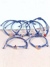 cheap Accessories-Unisex Alloy &amp; Polyester Adjustable USA Flag Bracelet, Multi-Color Patriotic Charm Rope Bracelet for America 250th Anniversary, Independence Day, Casual Wear, Travel and Vacation Styling