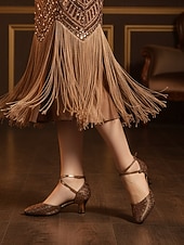 cheap 1920s &amp; Gatsby Era-Women's 1920s Gatsby Flapper Shoes - Elegant Purple &amp; Silver Glitter Mary Jane Pumps with Vintage Mid-Heel &amp; Crisscross Straps for Ballroom Dancing, Glamorous Parties &amp; Weddings