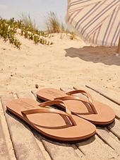 cheap Women-Women's Brown Flip Flop Sandals - Comfortable Faux Leather Thong Flats for Beach Vacations, Summer Travel &amp; Casual Outdoor Holidays