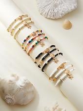 cheap Vacation Accessories-Women's Boho Elastic Beaded Anklet Set, Alloy Beads, Stretchable, Multi-Color, Trendy Summer Foot Jewelry, Perfect for Vacation, Travel and Daily Casual Wear