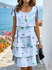 abordables Robes fleuries-Femmes Mini Robe Robe fourreau Vacances Occasionnel Quotidien Date Coupe régulière Fleuri Graphique Manche Courte Col ras du cou Bleu Rose Claire Violet Vert Été Printemps